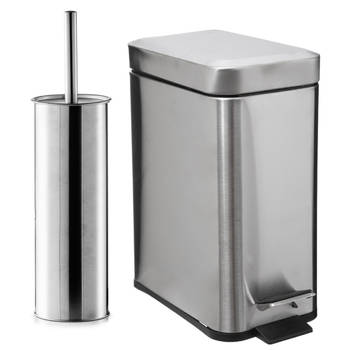Zeller Badkamer/toilet accessoires - WC-borstel/pedaalemmer 5L- zilver - Toiletaccessoireset