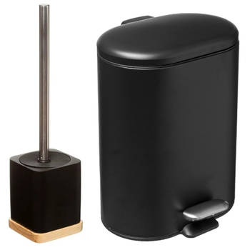 5Five Badkamer/toilet accessoires - WC-borstel/pedaalemmer 6L- zwart - Toiletaccessoireset
