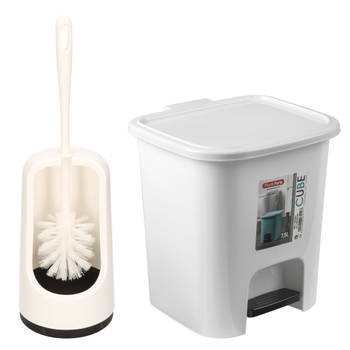 PlasticForte Toilet accessoires set - WC-borstel/pedaalemmer 7.5L - wit - Toiletaccessoireset