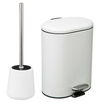 5Five Toilet accessoires set - WC-borstel/pedaalemmer 6L - wit - Toiletaccessoireset