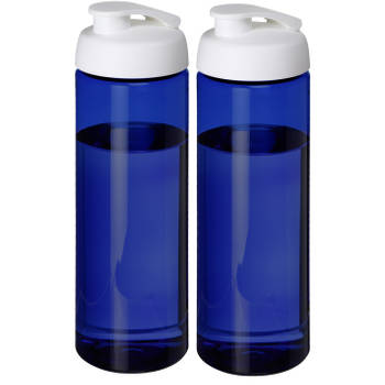 Sport bidon Hi-eco gerecycled kunststof - 2x - drinkfles/waterfles - blauw/wit - 850 ml - Drinkflessen