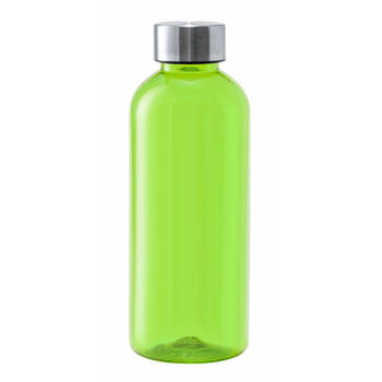 Kunststof waterfles/drinkfles/sportfles - groen transparant - met RVS dop - 600 ml - Drinkflessen