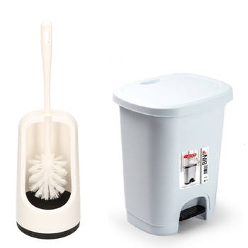Plasticforte Toilet accessoires set - WC-borstel/pedaalemmer 8L - wit - Toiletaccessoireset