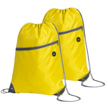 Sport gymtas/rugtas - 2x - geel - 34 x 44 cm - polyester - met rijgkoord - Gymtasje - zwemtasje
