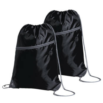 Sport gymtas/rugtas - 2x - zwart - 34 x 44 cm - polyester - met rijgkoord - Gymtasje - zwemtasje