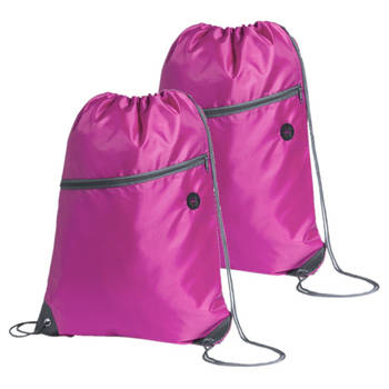 Sport gymtas/rugtas - 2x - roze - 34 x 44 cm - polyester - met rijgkoord - Gymtasje - zwemtasje