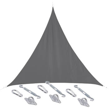 Schaduwdoek/zonnescherm Curacao driehoek grijs 5 x 5 x 5 meter met ophanghaken - Schaduwdoeken