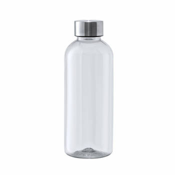 Kunststof waterfles/drinkfles/sportfles - transparant - met RVS dop - 600 ml - Drinkflessen