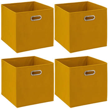 5Five Opbergmand - 4x - 29 liter - geel - linnen - 31 x 31 x 31 cm - Opbergmanden