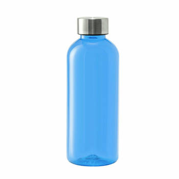 Kunststof waterfles/drinkfles/sportfles - blauw transparant - met RVS dop - 600 ml - Drinkflessen