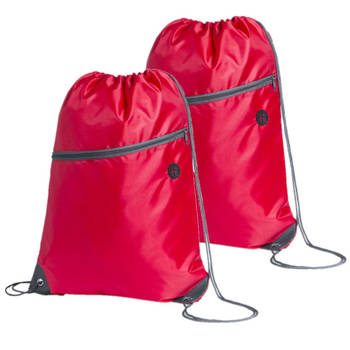 Sport gymtas/rugtas - 2x - rood - 34 x 44 cm - polyester - met rijgkoord - Gymtasje - zwemtasje