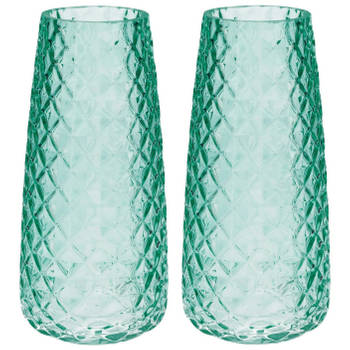 Bellatio Design Bloemenvaas - 2x - groen - transparant glas - D10 x H21 cm - Vazen