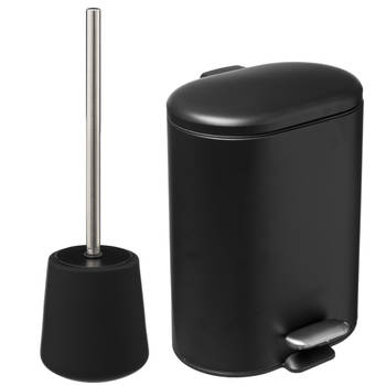 5Five Badkamer/toilet accessoires - WC-borstel/pedaalemmer 6L- zwart - Toiletaccessoireset
