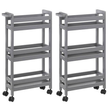 5Five Keukentrolley - 2x - 3-laags - betongrijs - D15 x B40 x H75 cm - Opberg trolley
