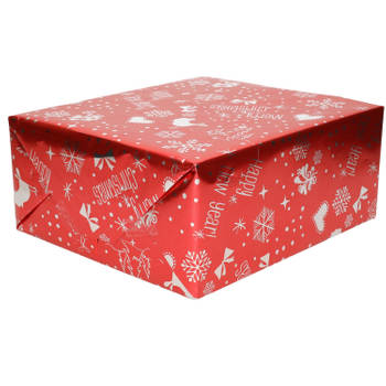 1x Rol Kerst inpakpapier/cadeaupapier rood metallic Merry Christmas 2,5 x 0,7 meter - Cadeaupapier