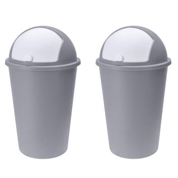 2x stuks vuilnisbak/afvalbak/prullenbak grijs met deksel 50 liter - Prullenbakken