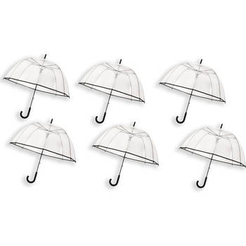 6 Stuks Transparante koepelparaplu 85 cm - doorzichtige paraplu - trouwparaplu - bruidsparaplu - stijlvol - plastic -