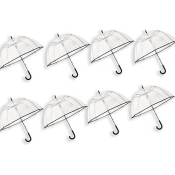 8 x Transparante koepelparaplu 85 cm - doorzichtige paraplu - trouwparaplu - bruidsparaplu - stijlvol - plastic -
