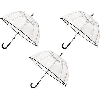 3x Transparante koepelparaplu 85 cm - doorzichtige paraplu - trouwparaplu - bruidsparaplu - stijlvol - plastic -