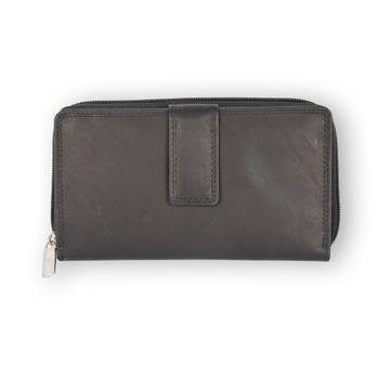 Classic Black Leather Money Purse - Wallet with Zipper - 17x2.5x10.5cm