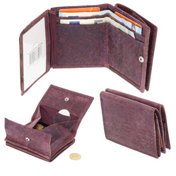 Buffalo Leather Wallet - 6 Card Holders, RFID Protection, Square Coin Pocket, Purple Leather - 9.5x7.5 cm