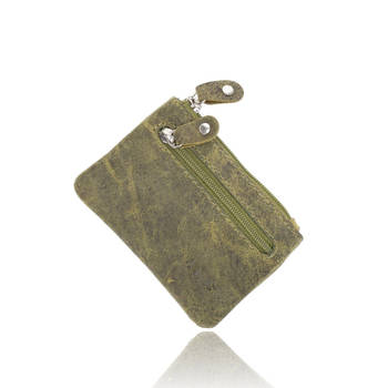 Stylish Olive Leather Wallet - 4 east - Money Purse for Women - with 2 Compartments - Wallet with Zipper