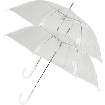 3x Transparante paraplu's met kunststof handvat 86 cm - Regenbescherming 3 stuks