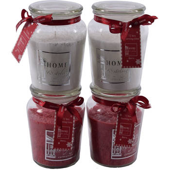 Set van 4 Heerlijke zoete Geurkaars in glas wax berry Rood/Wit 10x15 cm XL 72 branduren