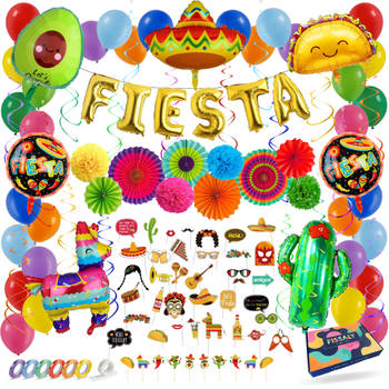 Fissaly® 71 Stuks Mexican Fiesta Feest Versiering – Pinata, Sombrero & Catcus Decoratie – Fiestas Verjaardag Feestje