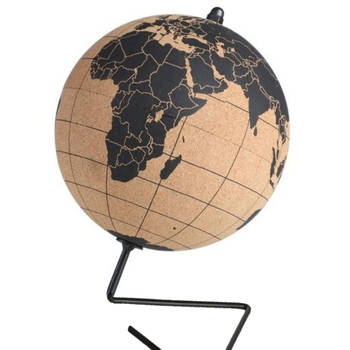 Wereldbol van kurk met metalen standaard - Diameter 15 cm - Kurkbol met gekleurde push-pins - Draaibare wereldbol Kurk