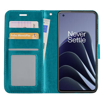 Basey OnePlus 10 Pro Hoesje Book Case Kunstleer Cover Hoes - Turquoise