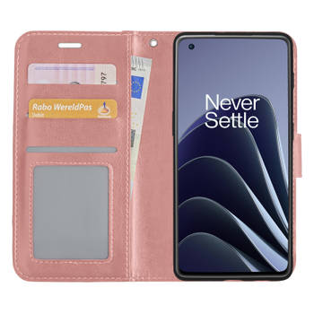Basey OnePlus 10 Pro Hoesje Book Case Kunstleer Cover Hoes - Rose goud