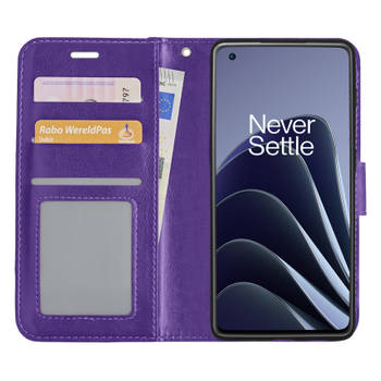 Basey OnePlus 10 Pro Hoesje Bookcase - OnePlus 10 Pro Hoes Flip Case Book Cover - OnePlus 10 Pro Hoes Book Case Paars