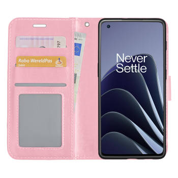 Basey OnePlus 10 Pro Hoesje Book Case Kunstleer Cover Hoes - Lichtroze
