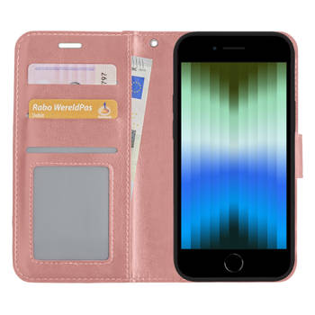 Basey iPhone SE 2022 Hoesje Book Case Kunstleer Cover Hoes - Rose goud
