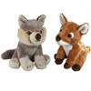 Bosdieren zachte pluche knuffels 2x stuks - Hertje en Wolf van 15 cm - Knuffeldier