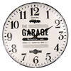 HAES DECO - Wandklok 40 cm Vintage Zwart en Wit met bedrukking Garage - Wijzerplaat met Cijfers - Ronde Metalen Klok