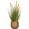 Emerald Kunstplant - groen gras 45 cm - okergeel bloempot keramiek - Kunstplanten