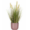 Emerald Kunstplant - groen gras 45 cm - roze bloempot keramiek - Kunstplanten