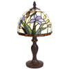 LumiLamp Tiffany Tafellamp Ø 20x36 cm Beige Blauw Glas Rond Bloemen Tiffany Bureaulamp Beige Tiffany Bureaulamp