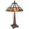 LumiLamp Tiffany Tafellamp Ø 41x64 cm Beige Bruin Glas Kunststof Rond Tiffany Bureaulamp Beige Tiffany Bureaulamp