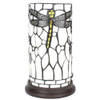 LumiLamp Tiffany Tafellamp Ø 15x26 cm Wit Grijs Glas Kunststof Rond Libelle Tiffany Bureaulamp Wit Tiffany Bureaulamp