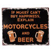 Clayre & Eef Tekstbord 25x20 cm Zwart Ijzer Bier If money can't buy happiness Wandbord Zwart Wandbord