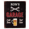 Clayre & Eef Tekstbord 20x25 cm Zwart Ijzer Bierglas Ron's Garage Wandbord Zwart Wandbord