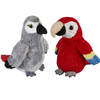 Papegaaien serie pluche knuffels 2x stuks -Rode en Grijze van 15 cm - Vogel knuffels