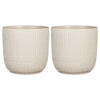 2x Stuks Plantenpot/bloempot keramiek mat wit stripes patroon - D19/H18 cm - Plantenpotten