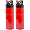 Kunststof waterfles/drinkfles/sportfles - 2x - rood - met drinktuit - 650 ml - Drinkflessen