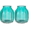 Bellatio Design Bloemenvaas klein - 2x - turquoise blauw glas - D14 x H16 cm - Vazen