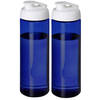 Sport bidon Hi-eco gerecycled kunststof - 2x - drinkfles/waterfles - blauw/wit - 850 ml - Drinkflessen