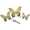 3x stuks Kerst decoratie vlinders op clip - geel - 12/16/20 cm - Feestdecoratievoorwerp